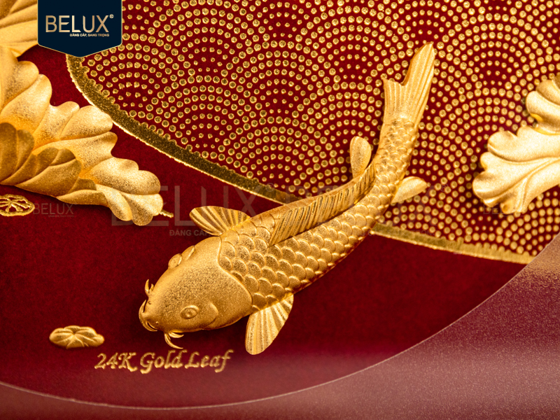 Tranh cá chép hoa sen dát vàng 24k -30x30cm